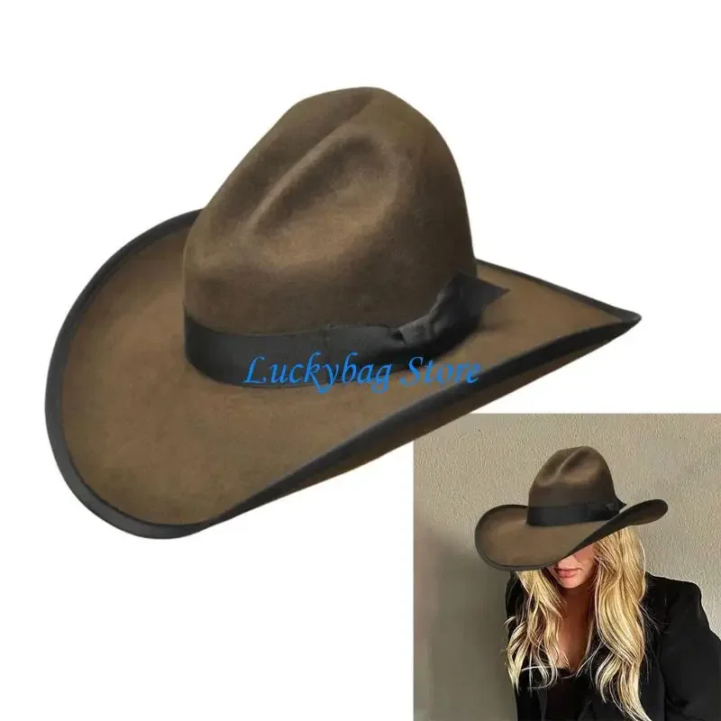 

X7XE Western Fedoras Hat for Masquerades Eye Catching Music Festival Hat Halloween Theme Party Woven Belt Hat Party Supply