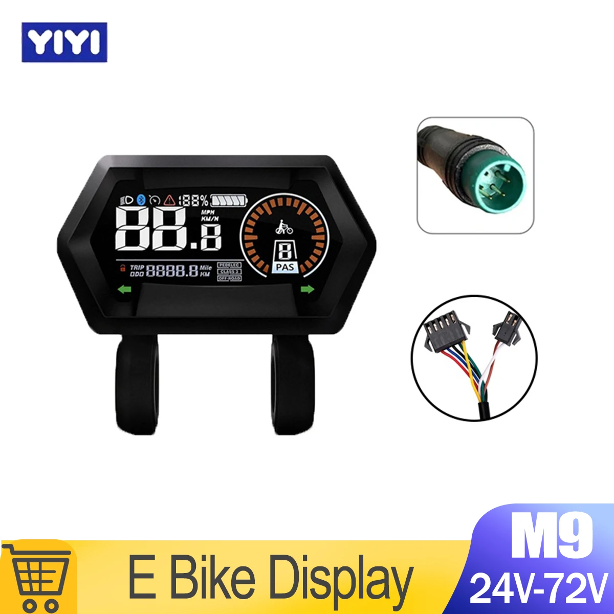 

ЖК-дисплей M9 для электровелосипедов 24В-72В, цветной ЖК-дисплей для электросамокатов, водонепроницаемый 5-контактный спидометр для электровелосипедов
