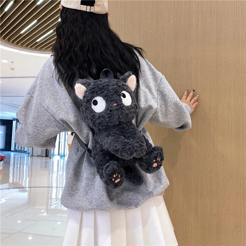 Kawaii Cat Doll Plush Backpacks Cute Animals Design Small Bags Casual Cartoon Zipper Shoulder Bags Kids Grey Backpacks For Women