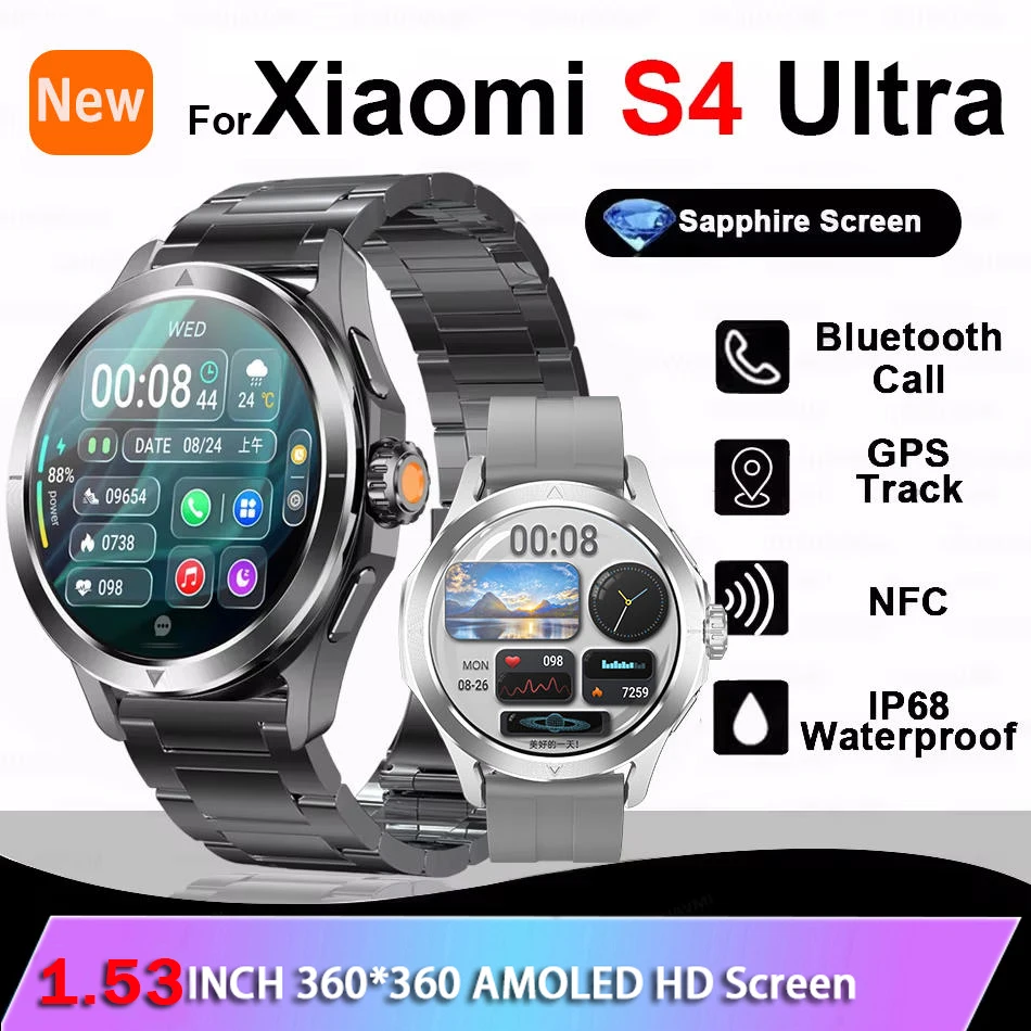 

Для Xiaomi S4 Ultra Спорт на открытом воздухе Смарт-часы Мужчины AMOLED Экран NFC GPS Компас Сердечный ритм Водонепроницаемые Bluetooth-вызовы SmartWatch