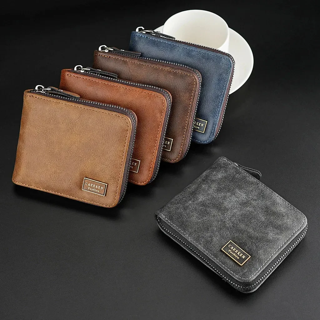 Customized Engraved Name Men's Short Wallet - Zipper Design with Coin Purse & Business Card Holder, Ideal Father's Day Gift