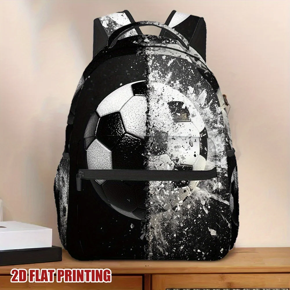 1pc Soccer Themed Lightweight Backpack Black White Soccer Ball Print Durable Zipper Closure Ideal for Business Trips Daily