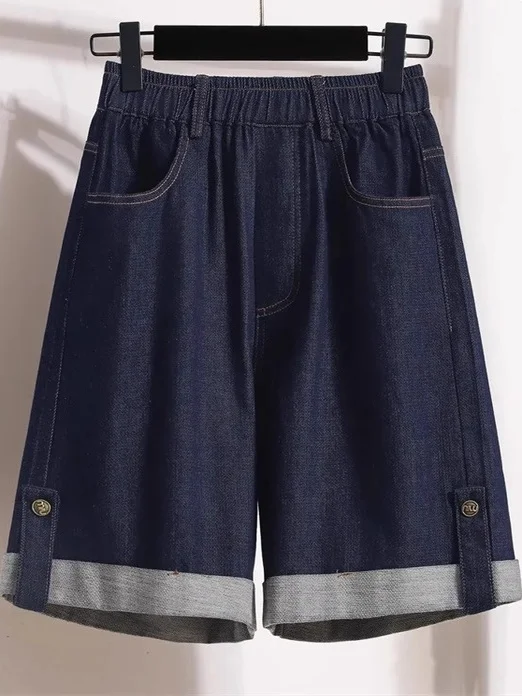 

plus Size High Waist Wide Leg Jeans Women's Summer Casual ket Pants Korean Sle Pear ape Fit ort Length