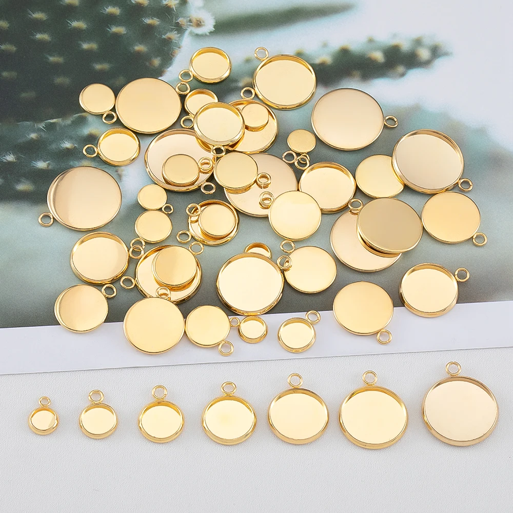 20pcs 6-18mm Gold Color Cabochon Base Pendant Settings Stainless Steel Blank Tray for DIY Jewerly Making Charms Components