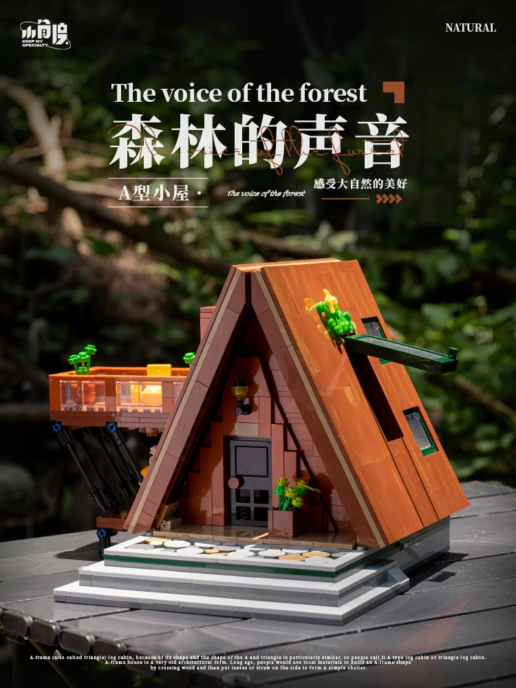 Neue 1028 stücke a-Frame Kabine passen Ideen Wald hütte Haus Moc Bausteine Street View Ziegel
