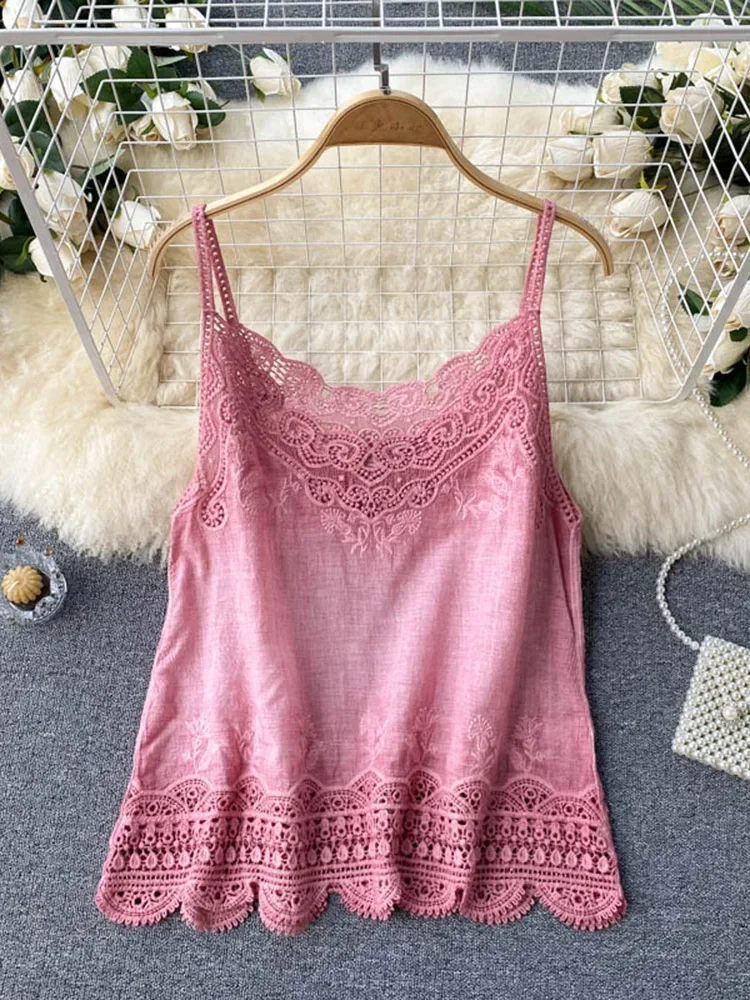 Summer New Style Retro Bohemian Embroidery Lace Square Collar Age Reduction All-match Camisole Female Sweet Blouse Women KK5202