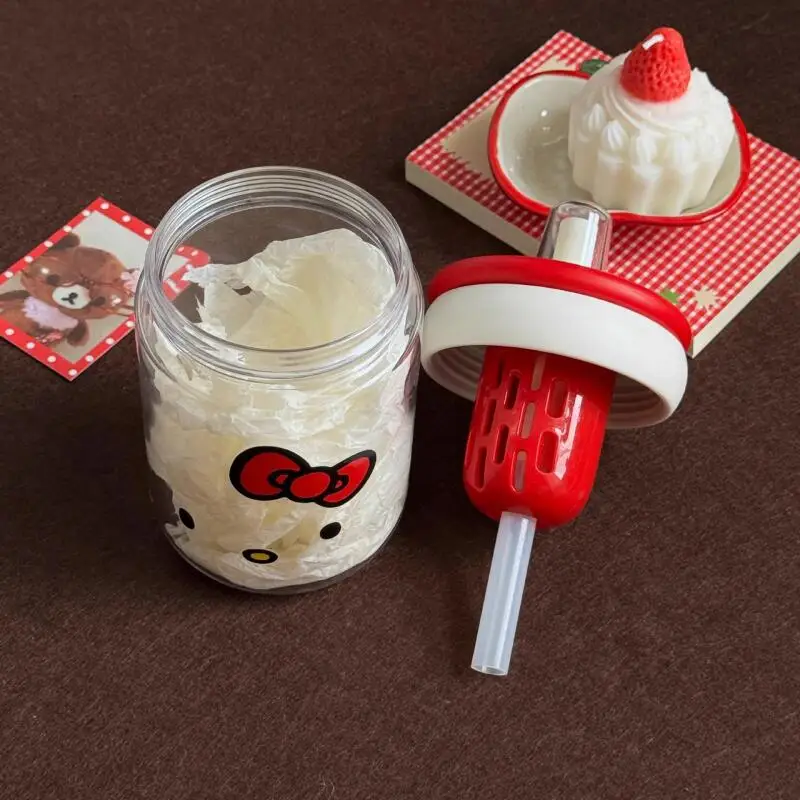 Anime Sanrio Hellokitty Straw Cup Cartoon Kawaii Plastic Cup Outdoors Portable Cold Drink Cup Kt Cat Large Capacity Cup Gifts