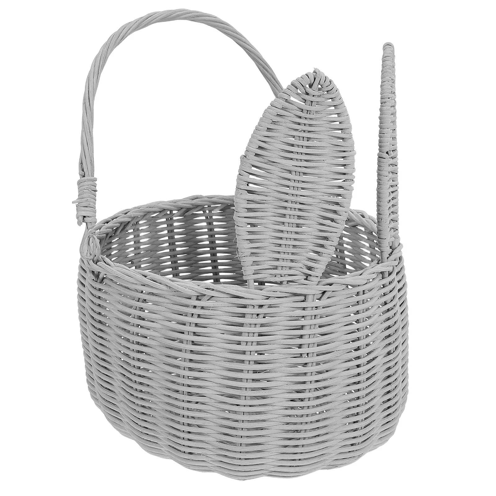 

Handwoven Rattan Bunny Ear Shape Basket Grey Sturdy Handle Easter Egg Hunt Christmas Candy Picnic Basket Party Flower