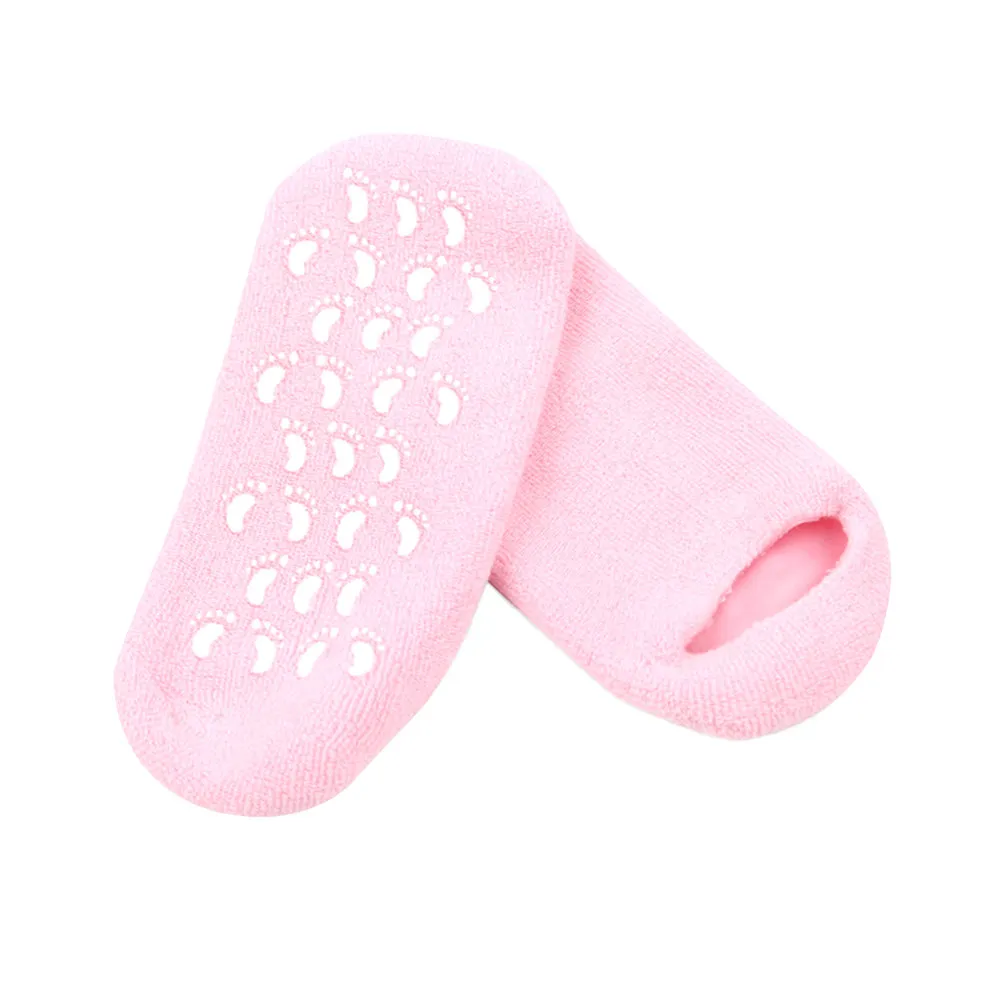 2Pairs Moisture Foot Care Socks Gel Softening Cracked Heels Dry Skin Repair Pedicure Booties Pink Blue