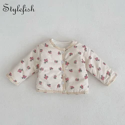 Winter New 0-3 Year Old Girl Baby and Children's  Thickened Long Sleeve Lace Fragmented Cotton Clip Cardigan Coat