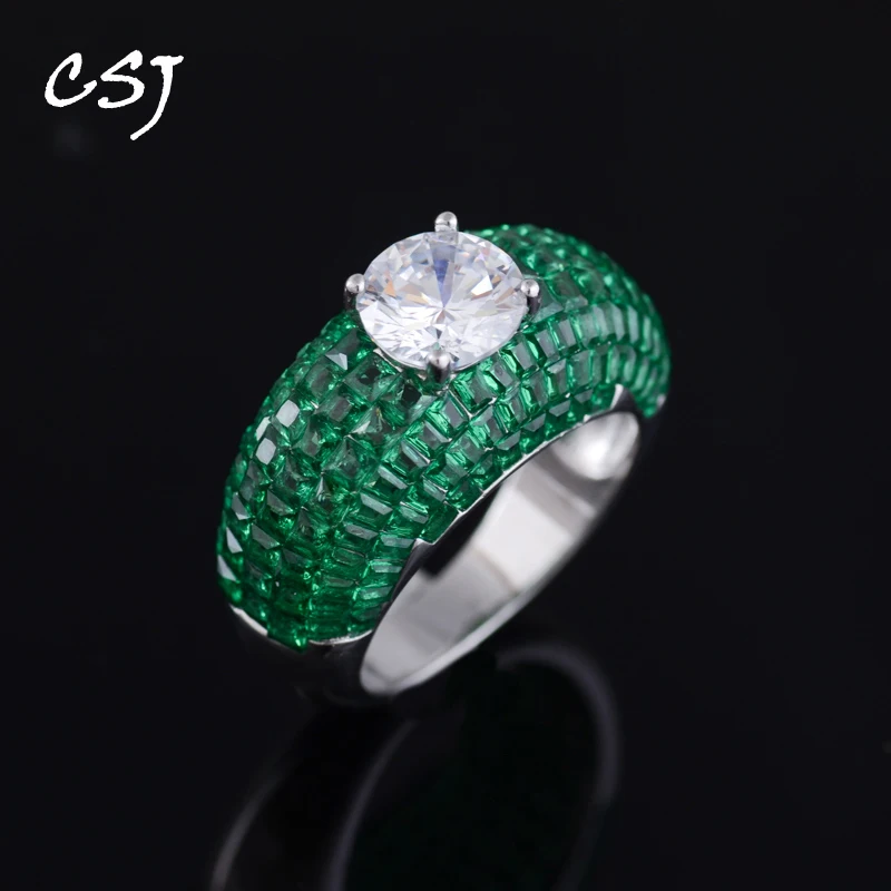 

CSJ Borderless Inlain Jewelry Emerald Ring Sterling 925 Silver Created Gemstone Moissanite for Women Birthday Party Trendy Gift