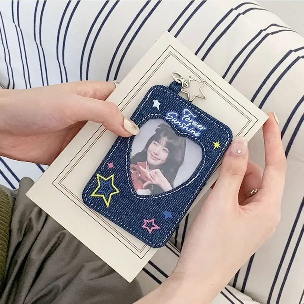 Fashion Y2k Denim Star Card Holder Backpack Hanging Keychain Bag Pendant Cards Protector Love Card Storage Bag Girl