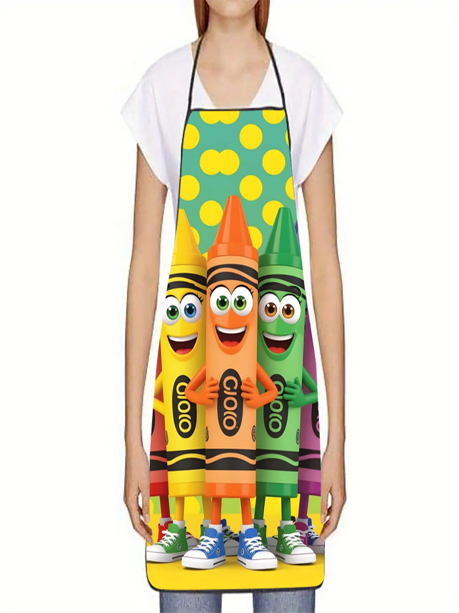 Colorful Crayon Print Apron, Suitable for Kitchen Cooking, Painting Protection, Party Dress-up, Kids Themed Party.