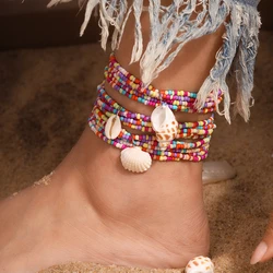 3Pcs/Set Bohemain Handmade Beads Anklet for Women Shell Conch Anklet Friendship On Leg Foot Bracelets Summer Beach Jewelry Gifts