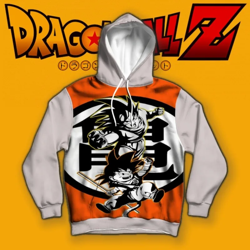 

Dragon Ball Hoodie Goku & Kid Goku Double Character Print Unique Retro Logo & Color Block Design Must - Have for Anime Fans