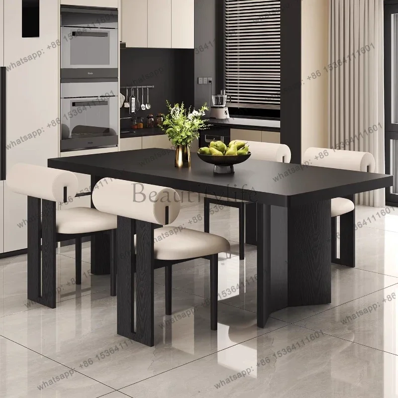 PG Modern Simple Solid Wood Rock Slab Dining Table Chair Combination, Dining Table Set Furniture 4 Chairs Dining Rooms Furniture