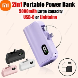 Xiaomi-Mini Power Bank avec câble intégré, chargeur de téléphone portable portable portable, batterie externe, capsule, Powerbank pour iPhone de type C, 5000mAh