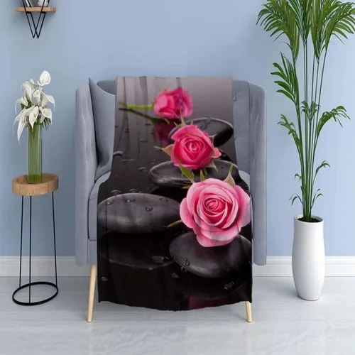 Else Carpet Else Pink Roses Black Spa Stone Wellsoft Pattern 3D Tv Blankets