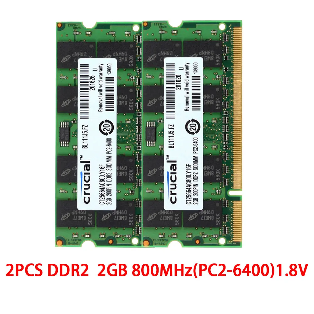 Crucial Memory 2PCS DDR2 DDR3 DDR3L Laptop RAM 2GB 4GB 8GB 1600 1066 667 800 1333 1866MHz SODIMM PC3L-12800S 14900 Notebook RAMs