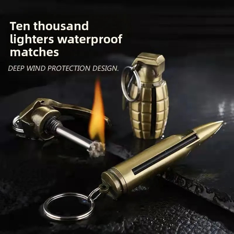 Portable Metal Keychain Vintage Windproof Lighter for Outdoor Camping Emergency Survival Ignition Tool Gadgets for Men