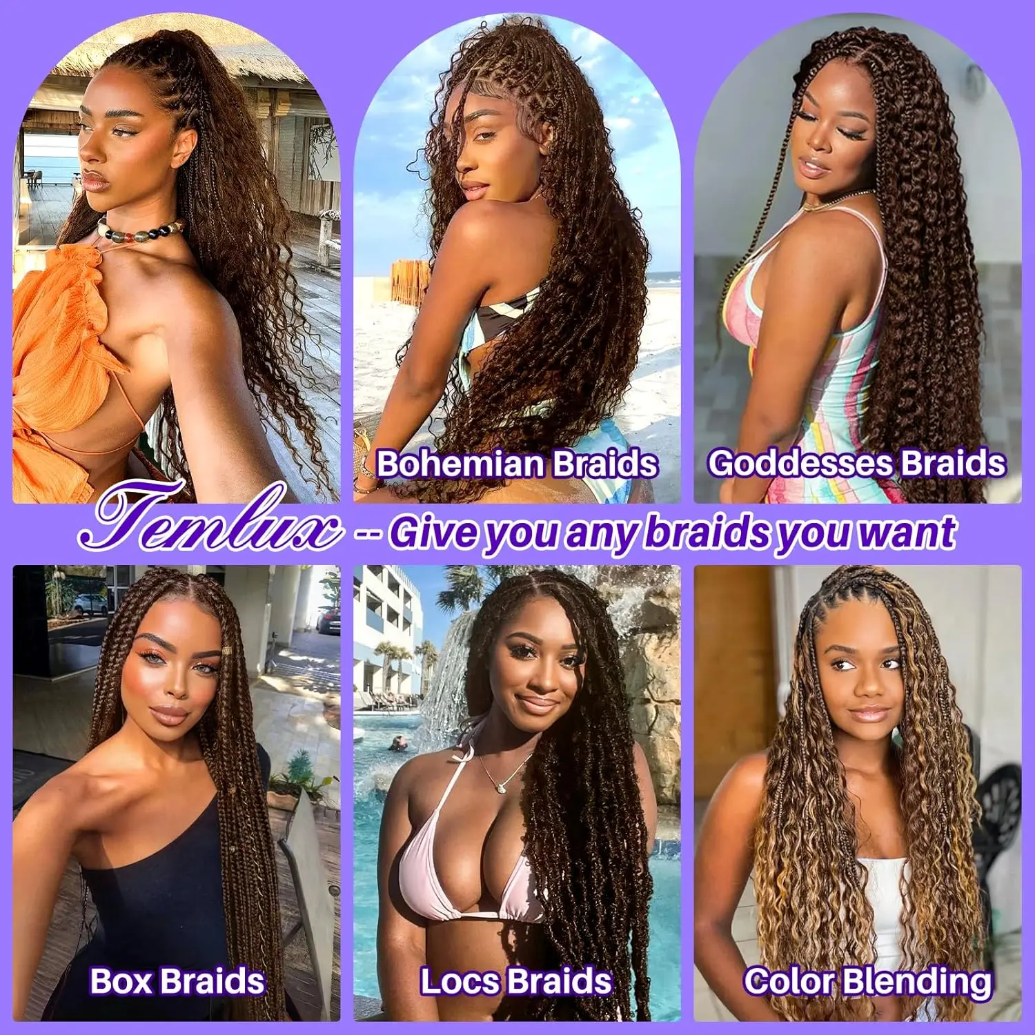 12A Colored Deep Wave Bulk Human Hair for Boho Braids No Weft 50g/Bundle 16-24inch Water Wave Hair Extensions for Box Braids