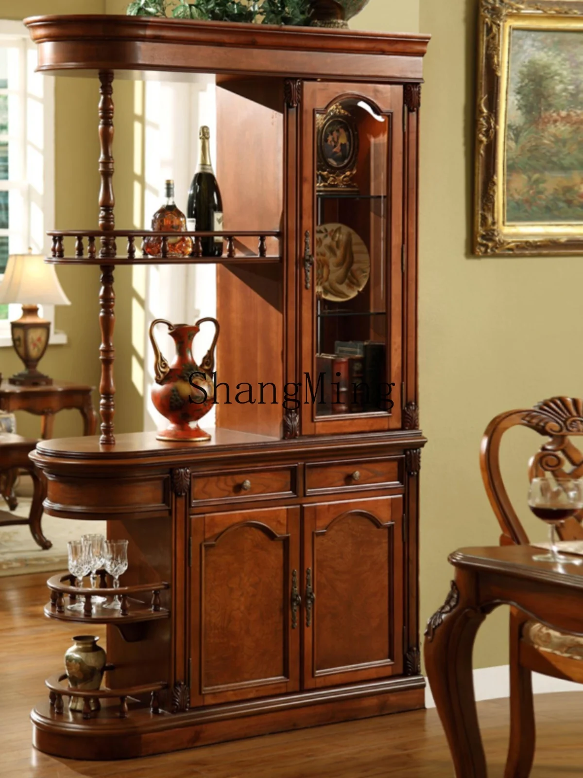 

ZYY living room partition screen foyer cabinet double-sided solid wood door storage decorative cabinet