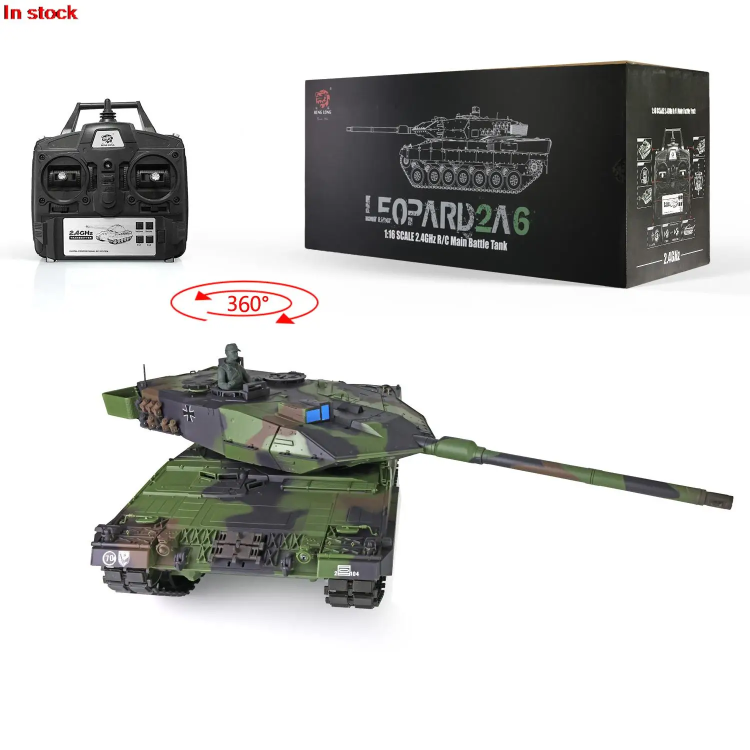 

2.4Ghz HENG LONG 1/16 7.0 Plastic Leopard2A6 RC Tank 3889 W/ 360 Rotation Turret BB Shoot Unit Track Gearbox Toys TH17575-SMT4