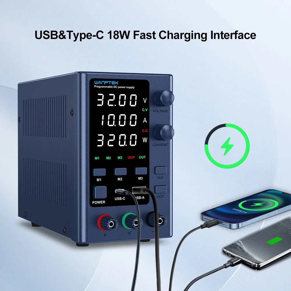 Wanptek Lab DC Power Supply Encoder adjustment Memory Adjustable 30V 10A Bench Power Source 160V 120V 60V 5A 3A Metal anodizing