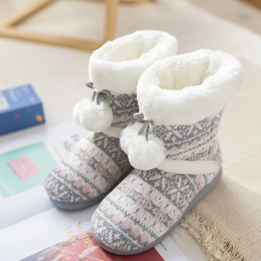 1Pair Winter Boots Warm Cotton Shoes Anti-Skid Household Footwear for Women Comfortable Stable Non-Slip Winter Home Shoes