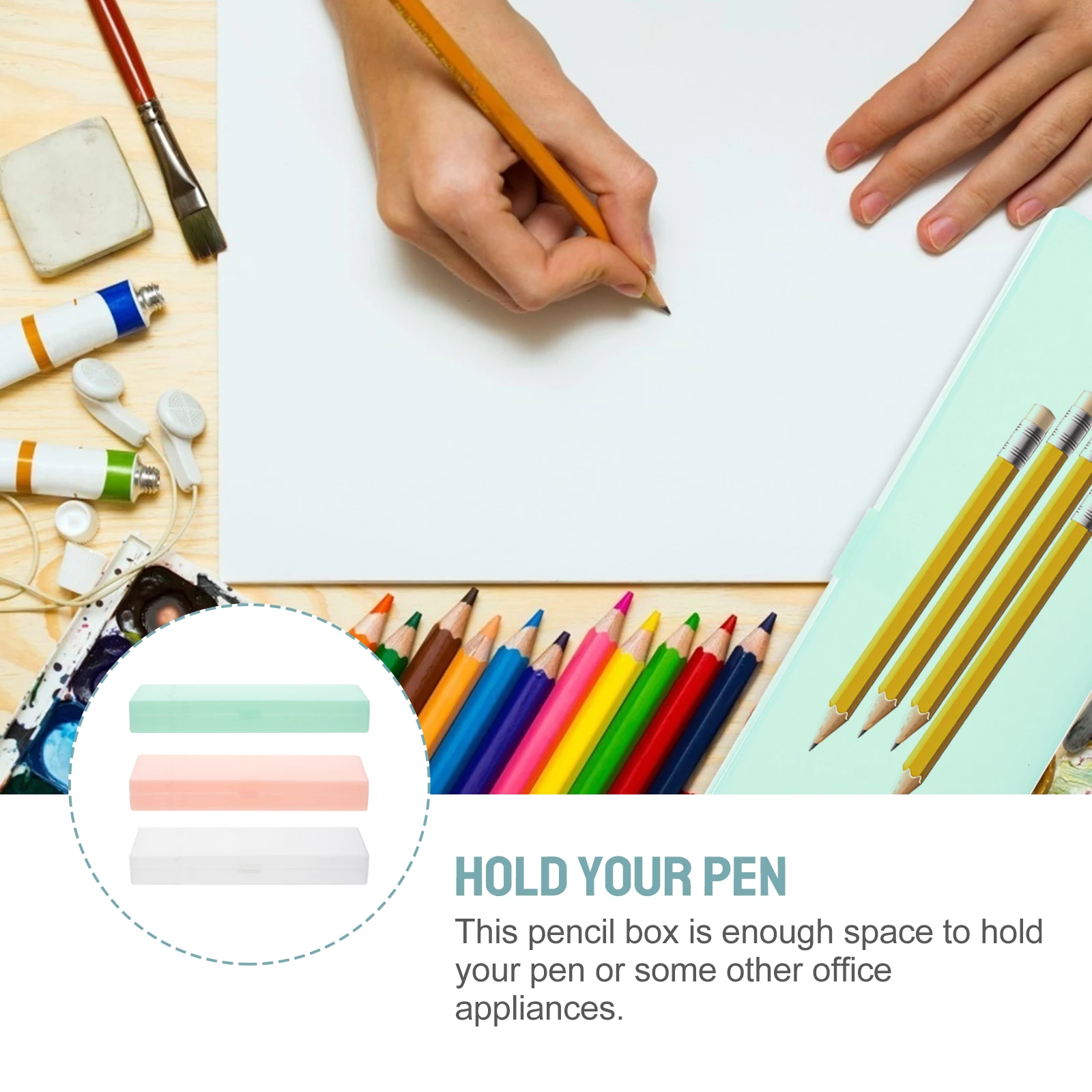 3-teiliges Federmäppchen aus Kunststoff, umweltfreundlich, multifunktional, robust, durchscheinend, kreativ