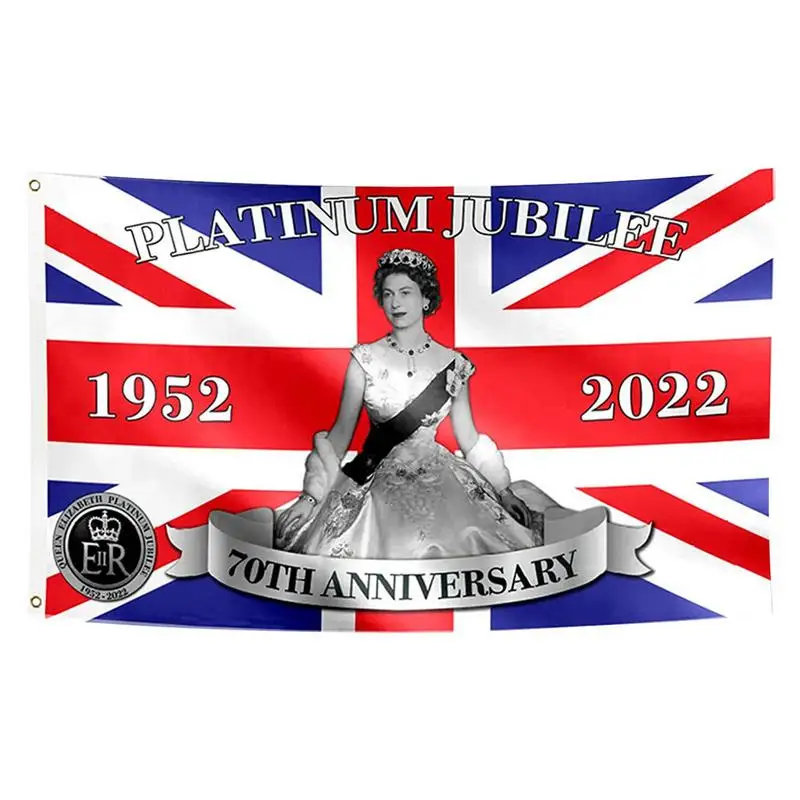 Queen Elizabeth Memorial Flag 3x5Ft British Union Jack Flag Featuring Her Majesty 2022 Jubilee Decoration Queen Memorial Supplie