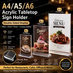 A4/A5/A6 Table Top Acrylic Sign Holder Double Sided Menu Paper Display Stand With Base Creative Picture Card Frame Restaurant