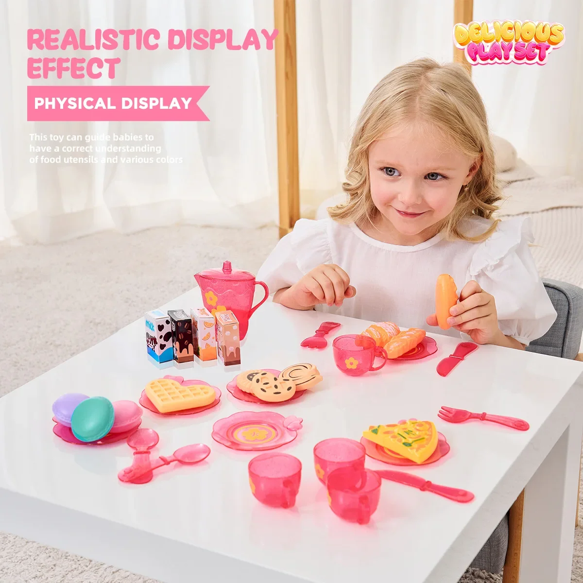 محاكاة المطبخ Playset التظاهر اللعب منزل تجهيزات المطابخ بعد الظهر الشاي الغذاء كعكة مجموعة أدوات المائدة للأطفال المطبخ لعبة هدية الكريسماس #4