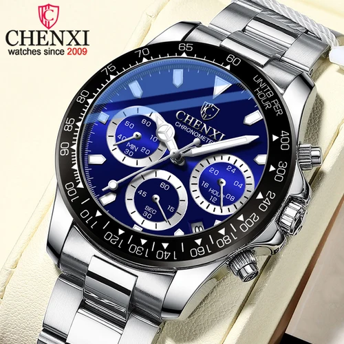 Imagen 1 del producto CHENXI Calendario de moda Relojes para hombre Reloj de cuarzo de lujo de negocios de alta calidad para hombres Reloj de pulsera con fecha automática de acero inoxidable