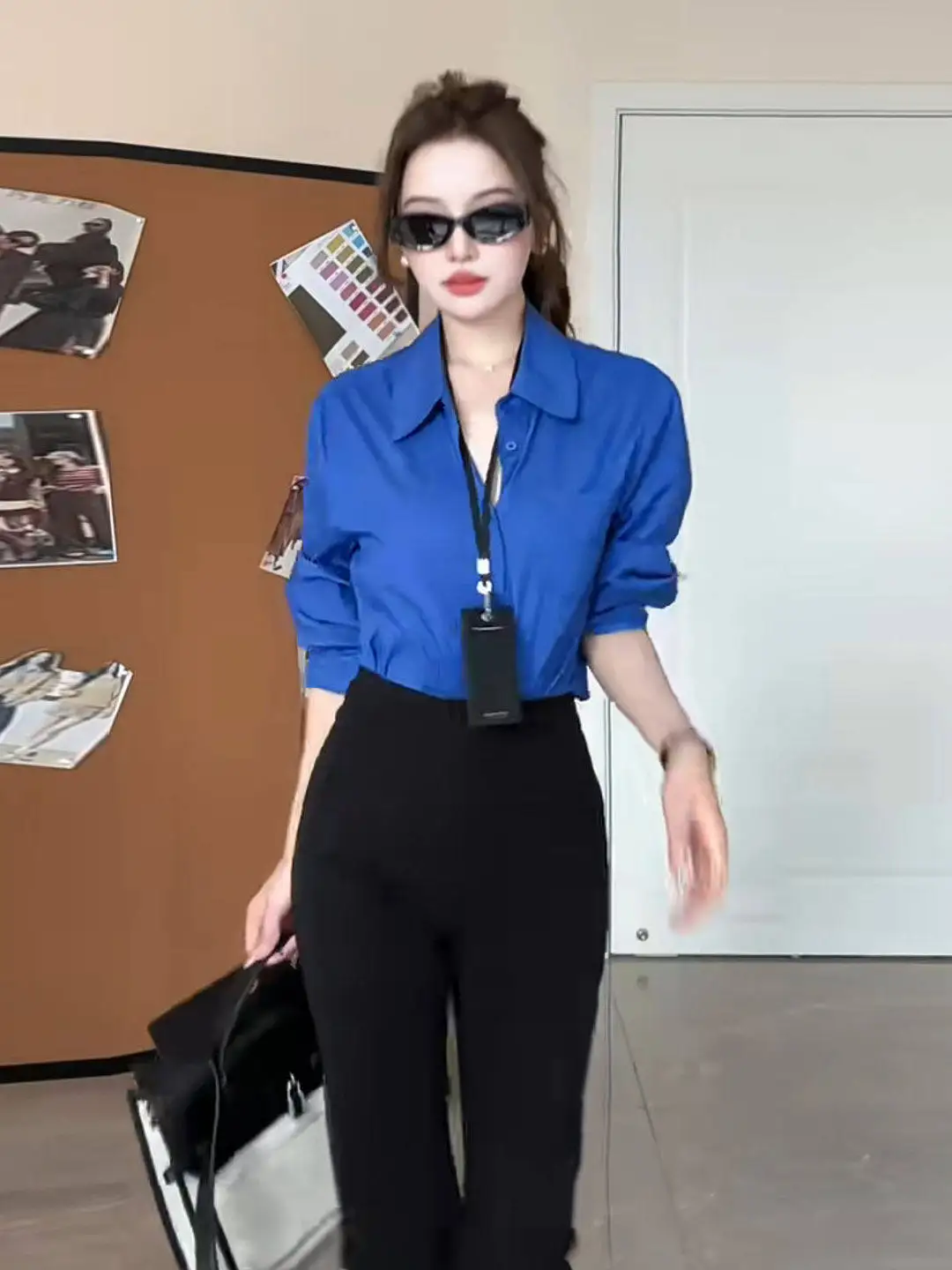 

Klein Blue Collar Long Sve irt Women's Spring Korean Sle Commute Profional irt lectual Top