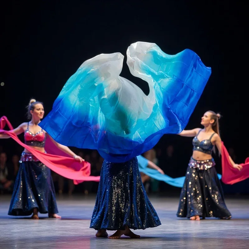 Belly Dance Silk Veil Natural 100% Silk Handmade Polishing Custom Gradient Shawl Performance Scarf Handmade Adult Women