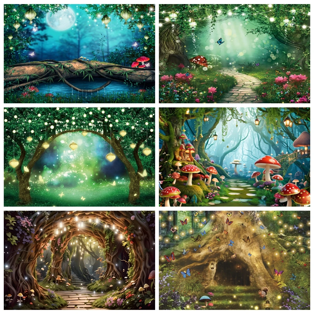 

Dreamy Forest BackdropS Glitter Butterfly Baby Shower Kids Birthday Party Wedding Photography Background Decor Photo Studio Prop