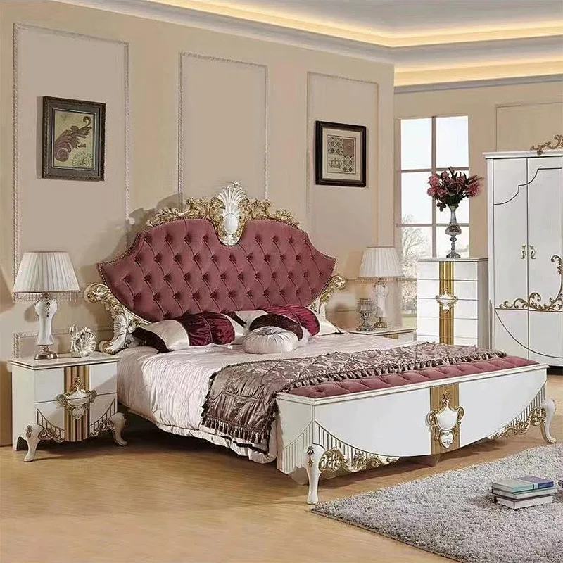

French European Full Size Luxury Full Size Bedroom Furniture Set Gold Baroque Bedroom American Master Royal Wooden Bed Room Sets