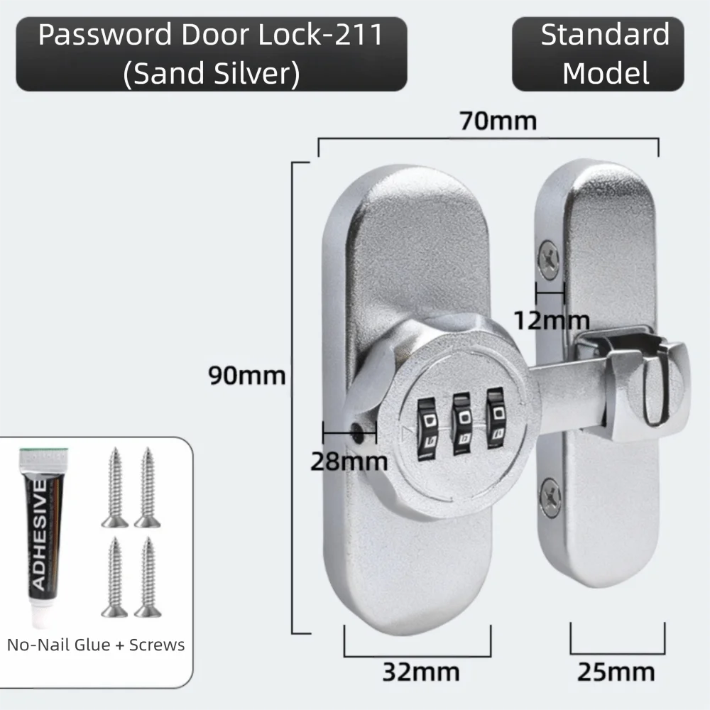 Zinc Alloy Password Lock Luminous Sign 90/180 Degree Sliding Door Lock 3-Digit Combination High-Security Combination Lock
