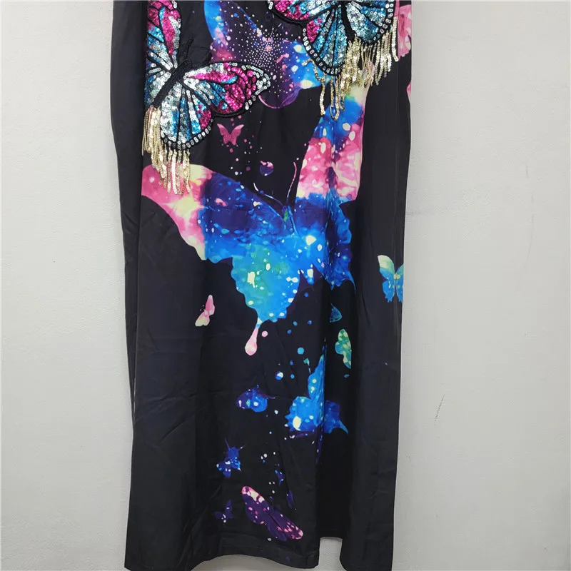 خريف جديد تصميم فريد Y2k Vestisos فستان نسائي فضفاض فراشة طباعة الترتر شرابة التخسيس عطلة نمط فساتين طويلة #5