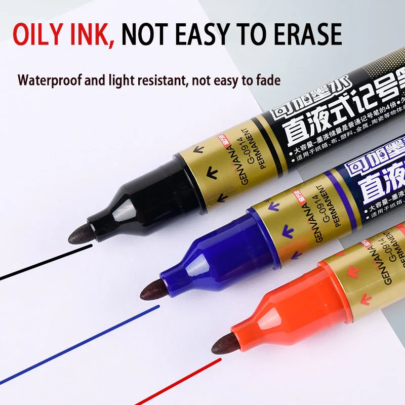 Press Marker Pen Large Capacity Ink-Adding Big Head Pen Oil Pen Thick Head Pen Express Special Pen Office Supplies