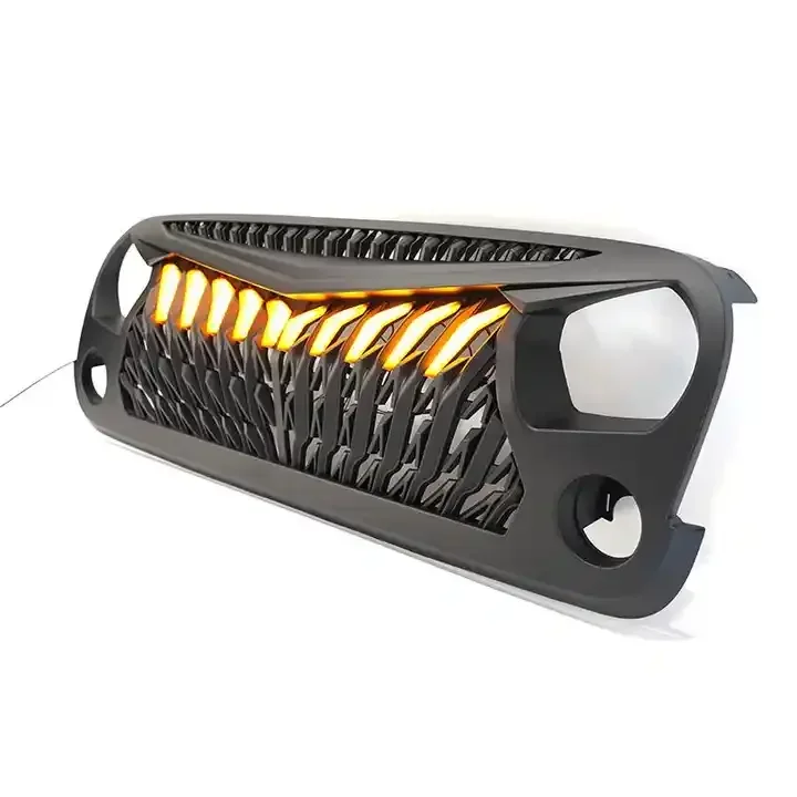 4x4 Pickup Accessories Matte Black Restyling Bumper Grille With Led Lights Bar For Jeep Wrangler JK 2007-2017