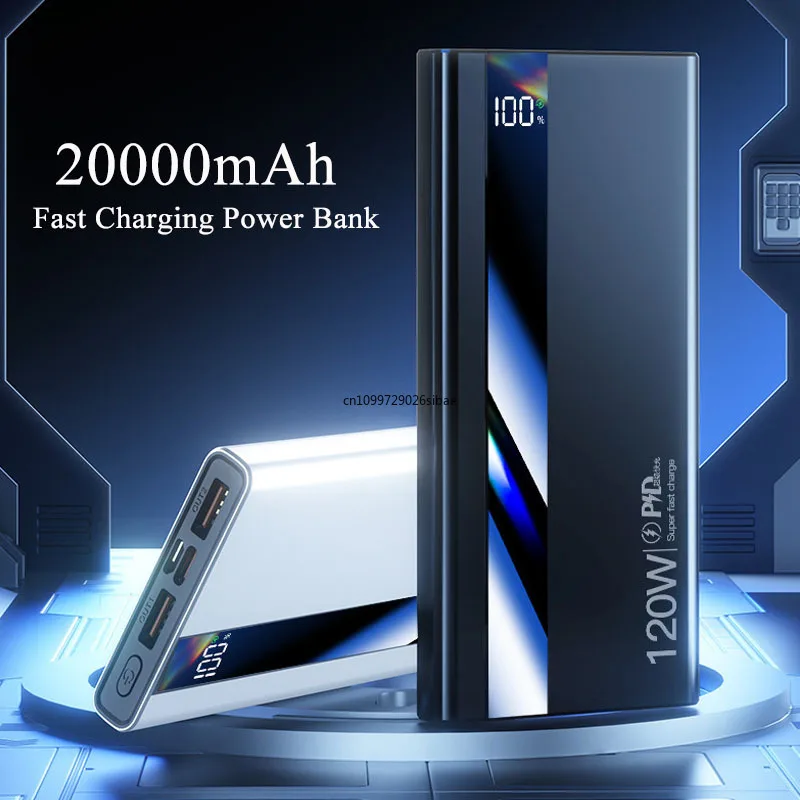 20000mAh Power Bank High Capacity 120W Fast Charging Portable Charger External Battery Powerbank For iPhone 17 16 Xiaomi Samsung