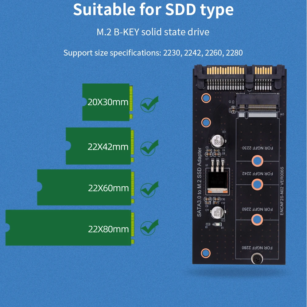 محول M.2 NGFF SATA، لوحة تحويل NGFF إلى SATA، 22-Pin M+B مفتاح إلى SATA Type B أنثى، لمحرك الأقراص الصلبة SATA HDD/SSD مقاس 2.5 بوصة