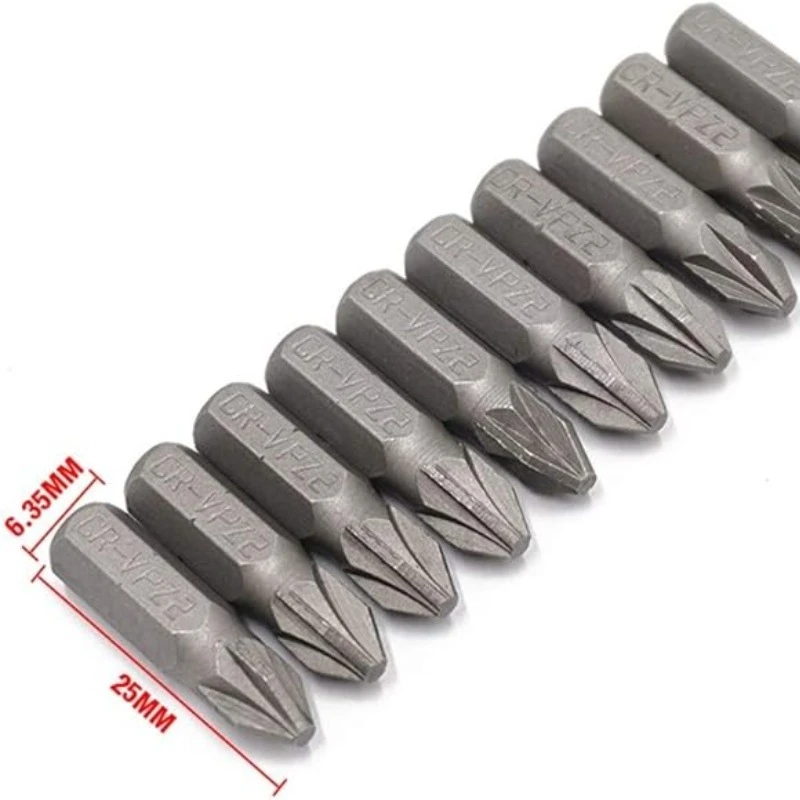 25mm Phillips Bits S2 Steel Hex Shank Magnetic Screwdriver Drill Bit Anti Slip Impact Screw Driver Bits Hand Tools PZ1 PZ2 PZ3
