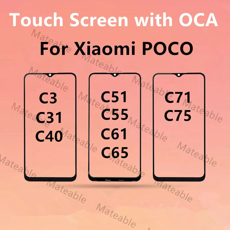 

Переднее стекло для Xiaomi POCO C75 C71 C65 C61 C55C C51 C40 C31 C3 Сенсорный ЖК-дисплей с сенсорным экраном, крышка панели, запасные части + OCA