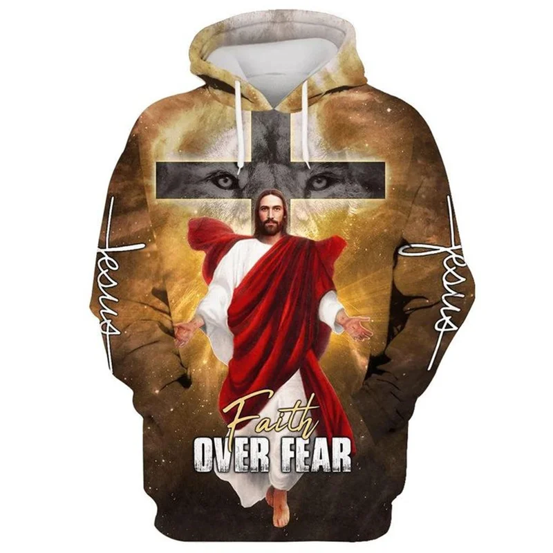 3D Printing Christian Jesus Hoodies Jesus Bless Us Faith Above Fear Hooded Sweatshirts Kids Fashion Streetwear Pullovers Clothes