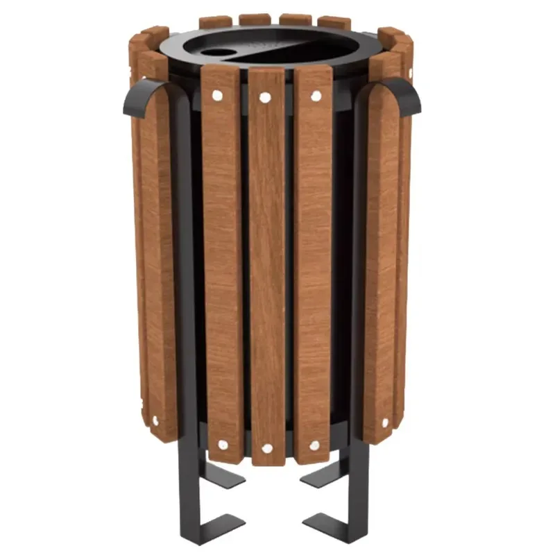 Wood grain vertical modern luxury outdoor trash can with lid public trash can suitable for parks streets gardens