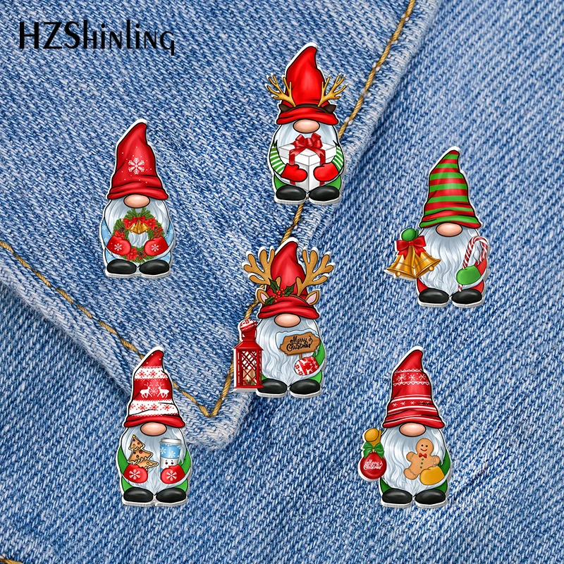 2022 New Christmas Gnome Acrylic Lapel Pin Merry Christmas Epoxy Butterfly Clasp Pin Handmade Butterfly Brooch