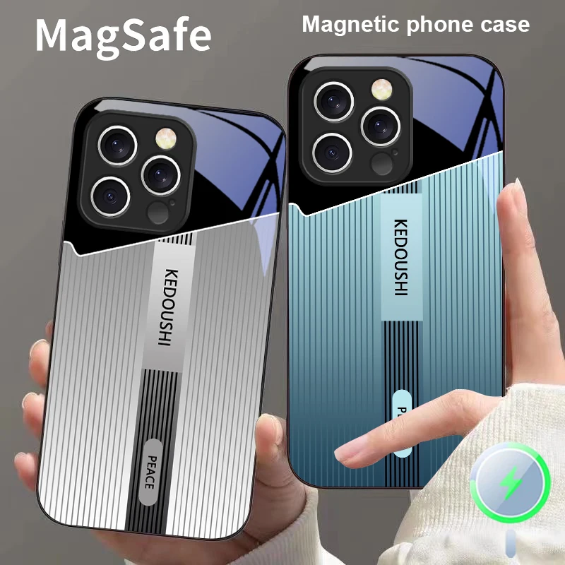 

Stripe gradient gray For iPhone 16 15 P ro 14 13 Plus 12 mini 11 Pro Max XR Xs X 7 8 22 16E 16ProMax Magsafe Glass Phone Case